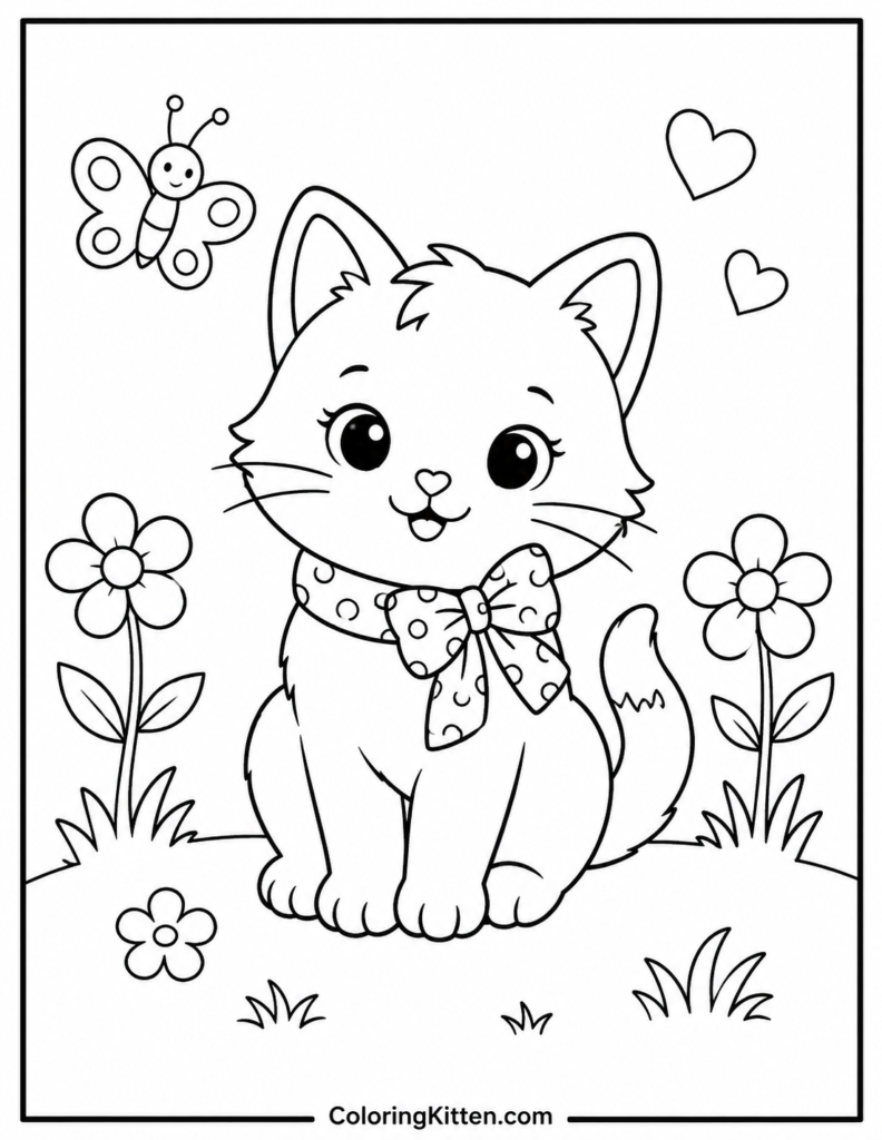 Kitten with Yarn Coloring Sheet